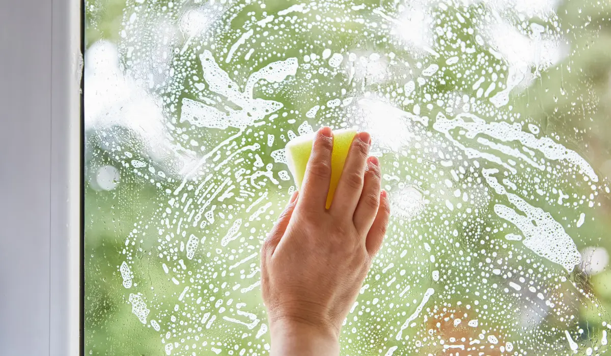 Personne en train de nettoyer ses vitres